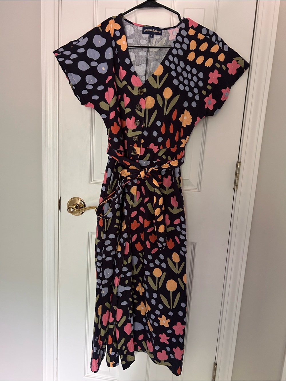 Modcloth Black Floral Button-Front Midi Dress